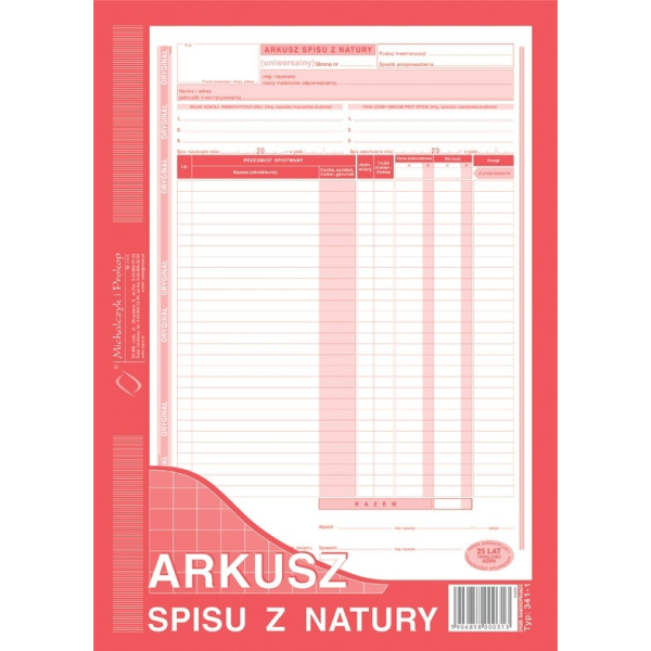 Arkusz spisu z natury (uniwersalny) 341-1 341-1 246888 - 1