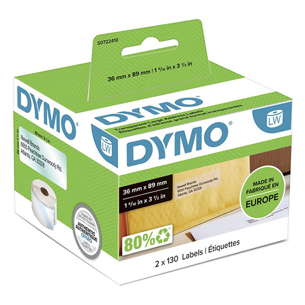 Dymo S0722410 / 99013 szerokie, przezroczyste etykiety adresowe, oryginalne S0722410 088506 - 1