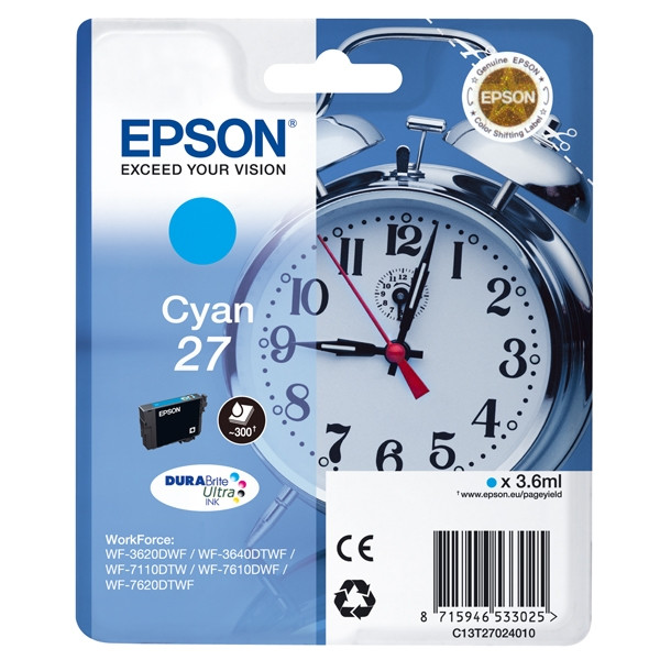 Epson 27 (T2702) tusz niebieski, oryginalny C13T27024010 C13T27024012 026628 - 1