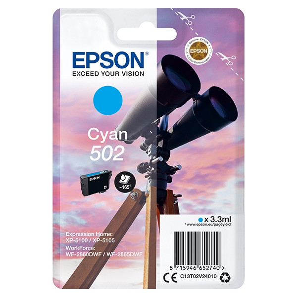 Epson 502 (C13T02V24010) tusz niebieski, oryginalny C13T02V24010 C13T02V24020 024102 - 1