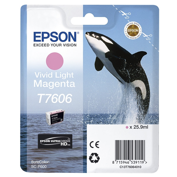 Epson T7606 tusz vivid jasnoczerwony, oryginalny C13T76064010 026732 - 1