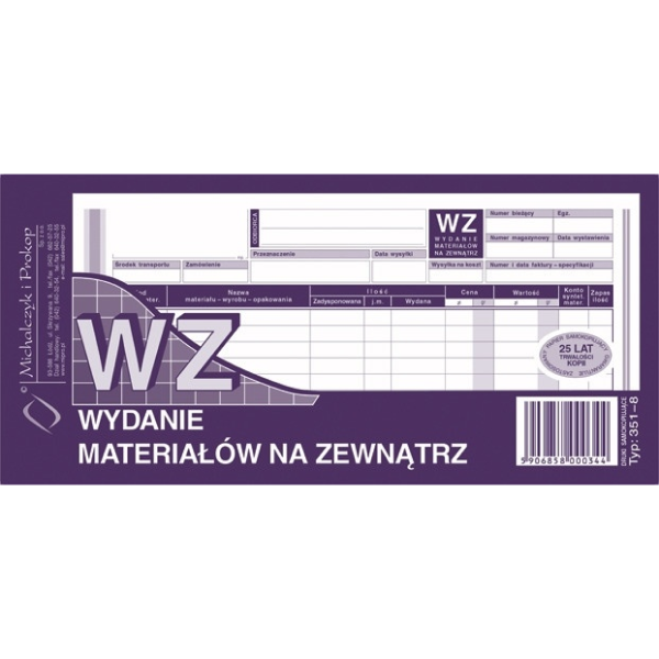 WZ wydanie materiałów na zewnątrz 351-8 351-8 246890 - 1