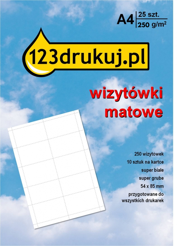 Wizytówki matowe A4 250g/25 arkuszy x 10, 123drukuj  060700 - 1